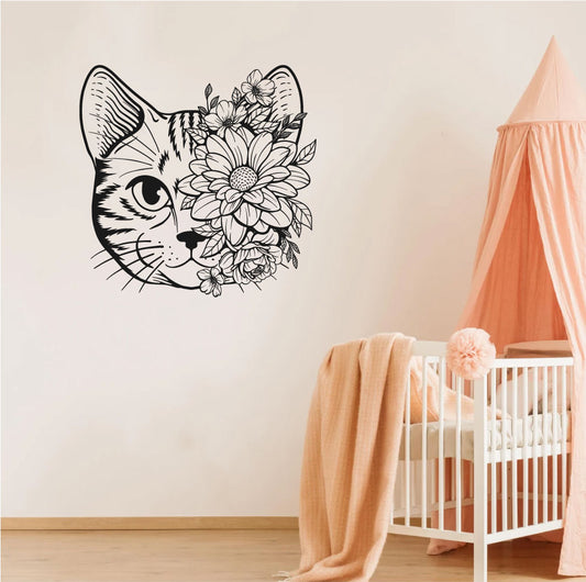 Cat Flowers Vinyl Floral Wall Decal