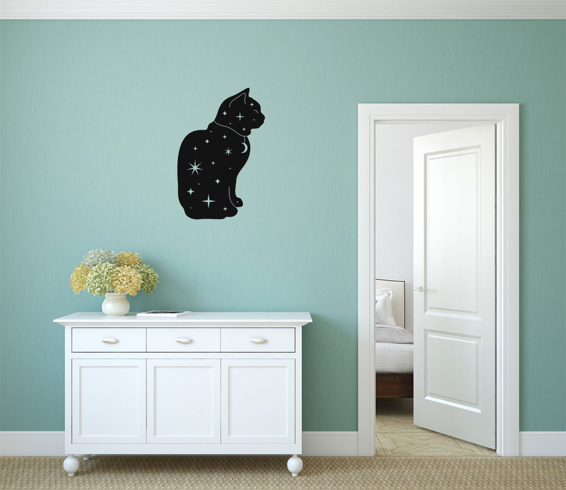 Celestial Cats Moon and Stars Vinyl Wall Decal