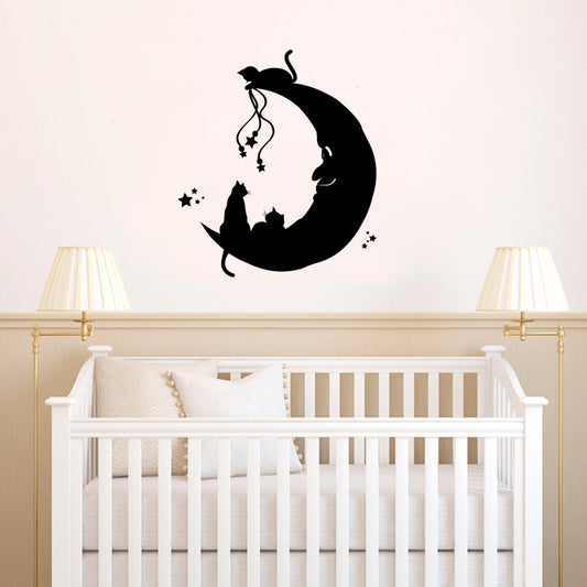 Cats and Moon Vinyl Wall Decal