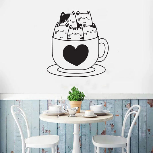 Cats in a Teacup Vinyl Wall Decal