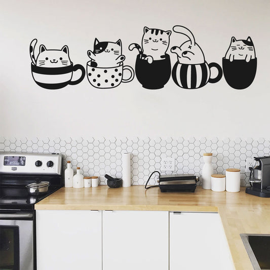 Cats in Teacups Vinyl Wall Decal