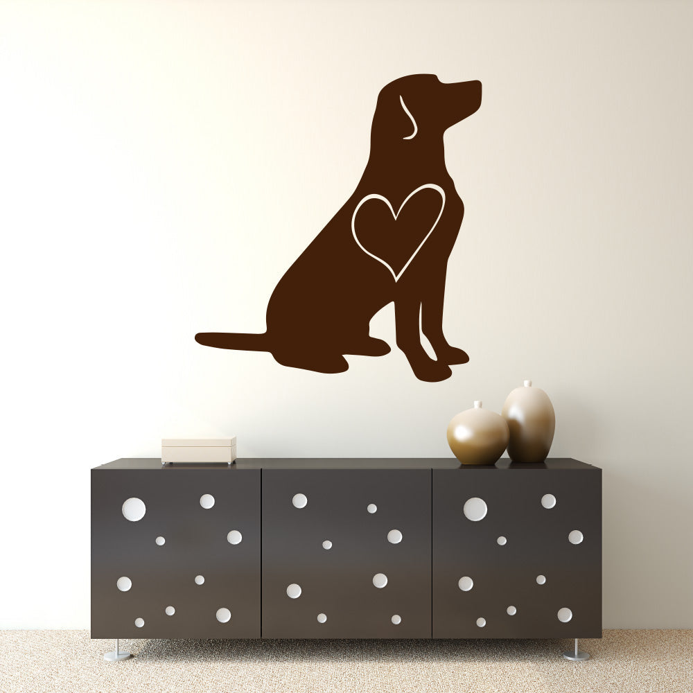 Labrador Lab Dog Silhouette with Heart Vinyl Wall Decal