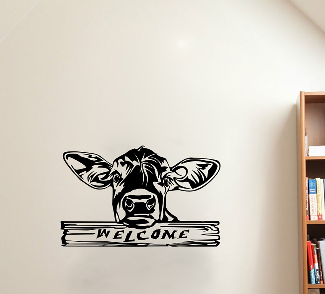 Cow Face Welcome Sign Vinyl Home Decor Wall Decal Words 