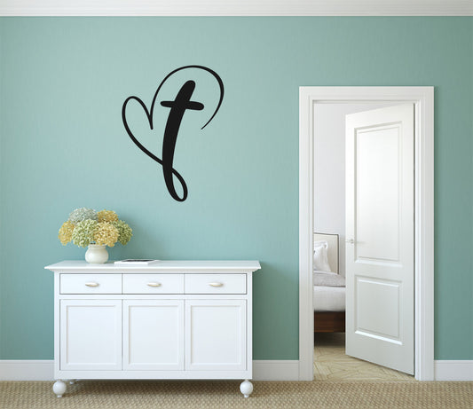 Heart Cross Vinyl Wall Decal