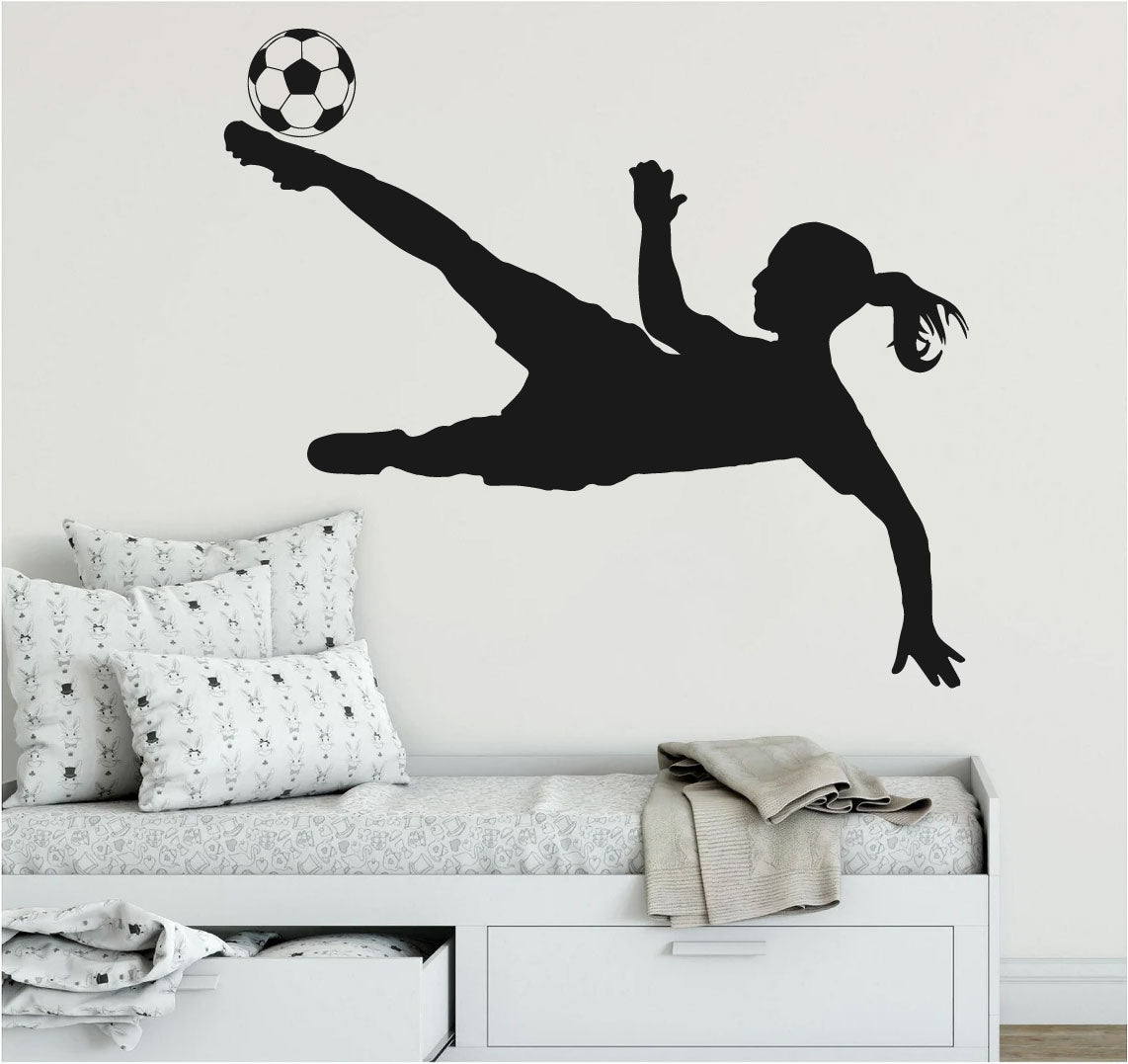 Soccer Player Girl Silhouette Vinyl Home Decor Wall Decal 