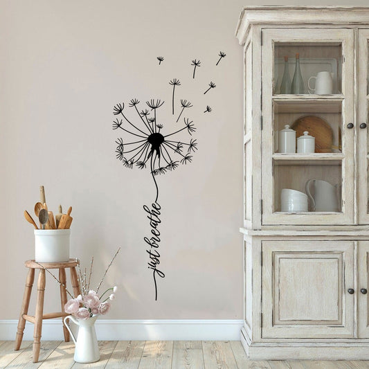 Dandelion Just Breathe Vinyl Wall Words Decal