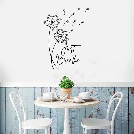 Dandelion Just Breathe Vinyl Wall Words Decal