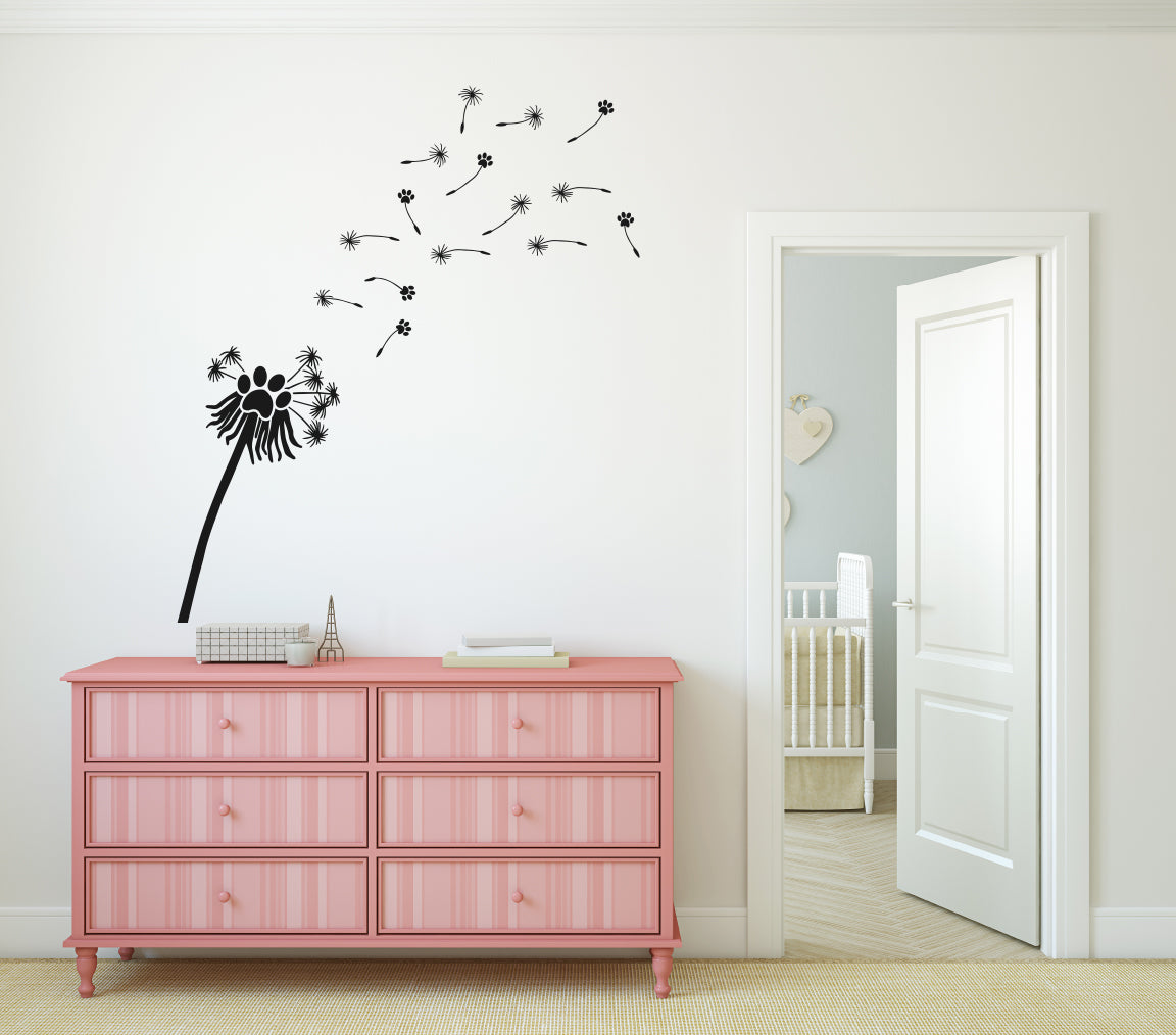 Dandelion Paw Prints Vinyl Wall Decal