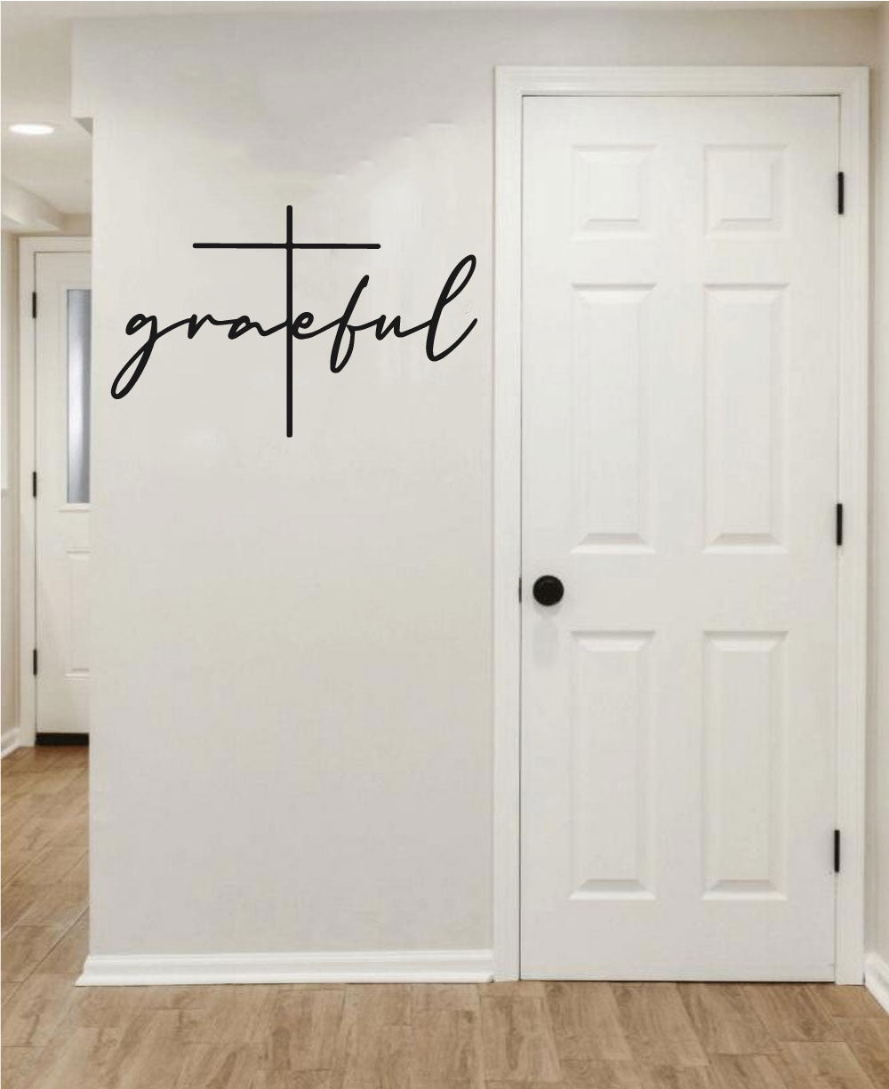 Grateful With Cross Vinyl Home Decor Wall Decal Words 