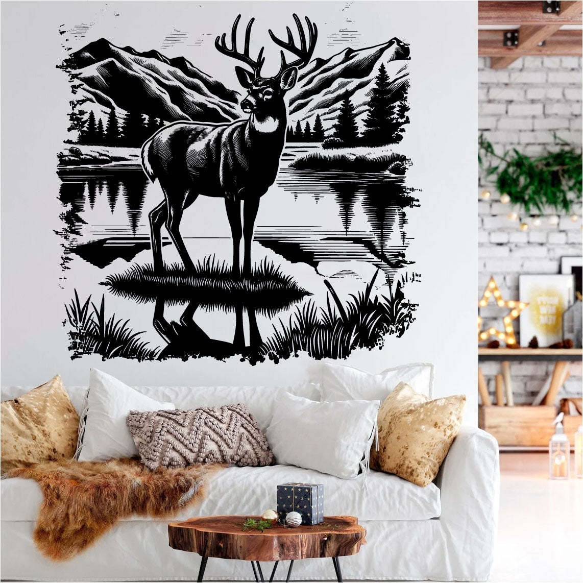 Deer Lake and Mountains Vinyl Wall Decal