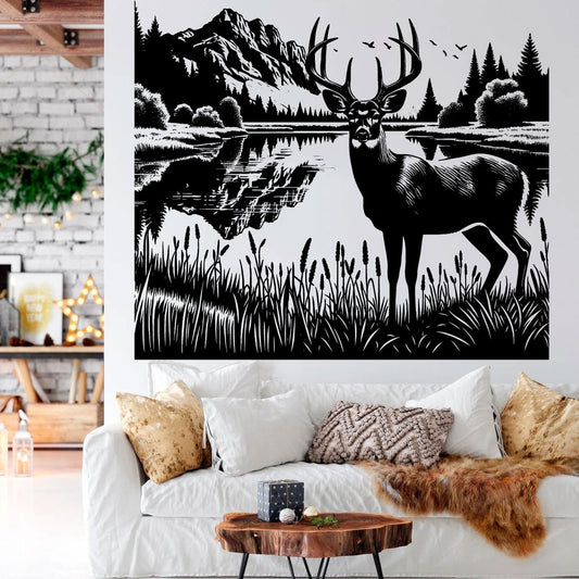 Deer Lake and Mountains Vinyl Wall Decal