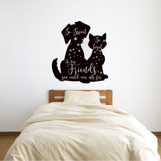 The Best Friends You Could Ever Ask For Dog and Cat Silhouette Vinyl Wall Decal - Black