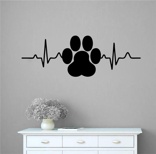 Dog Paw Print Heartbeat Vinyl Wall Decal