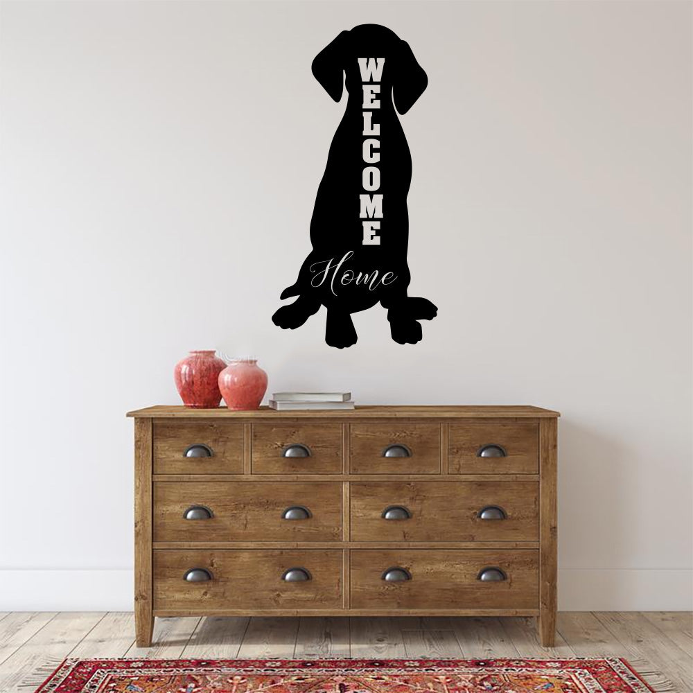 Dog Silhouette Welcome Home Vinyl Wall Decal - Black