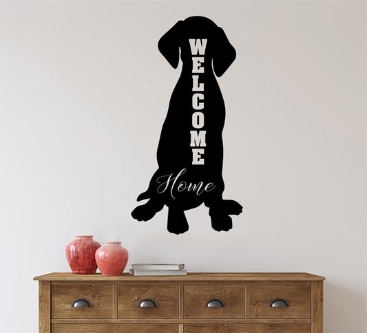 Dog Silhouette Welcome Home Vinyl Wall Decal - Black