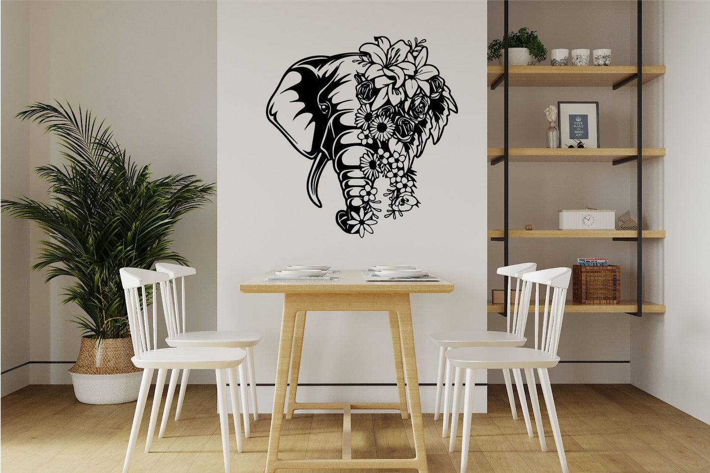 Elephant Head and Flowers Vinyl Wall Decal