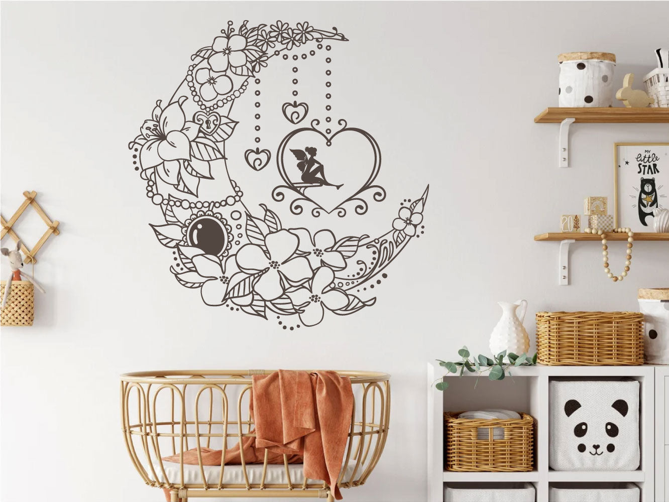 Fairy and Floral Moon Vinyl Wall Decal