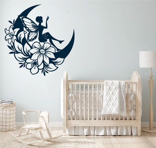 Fairy and Floral Moon Vinyl Wall Decal