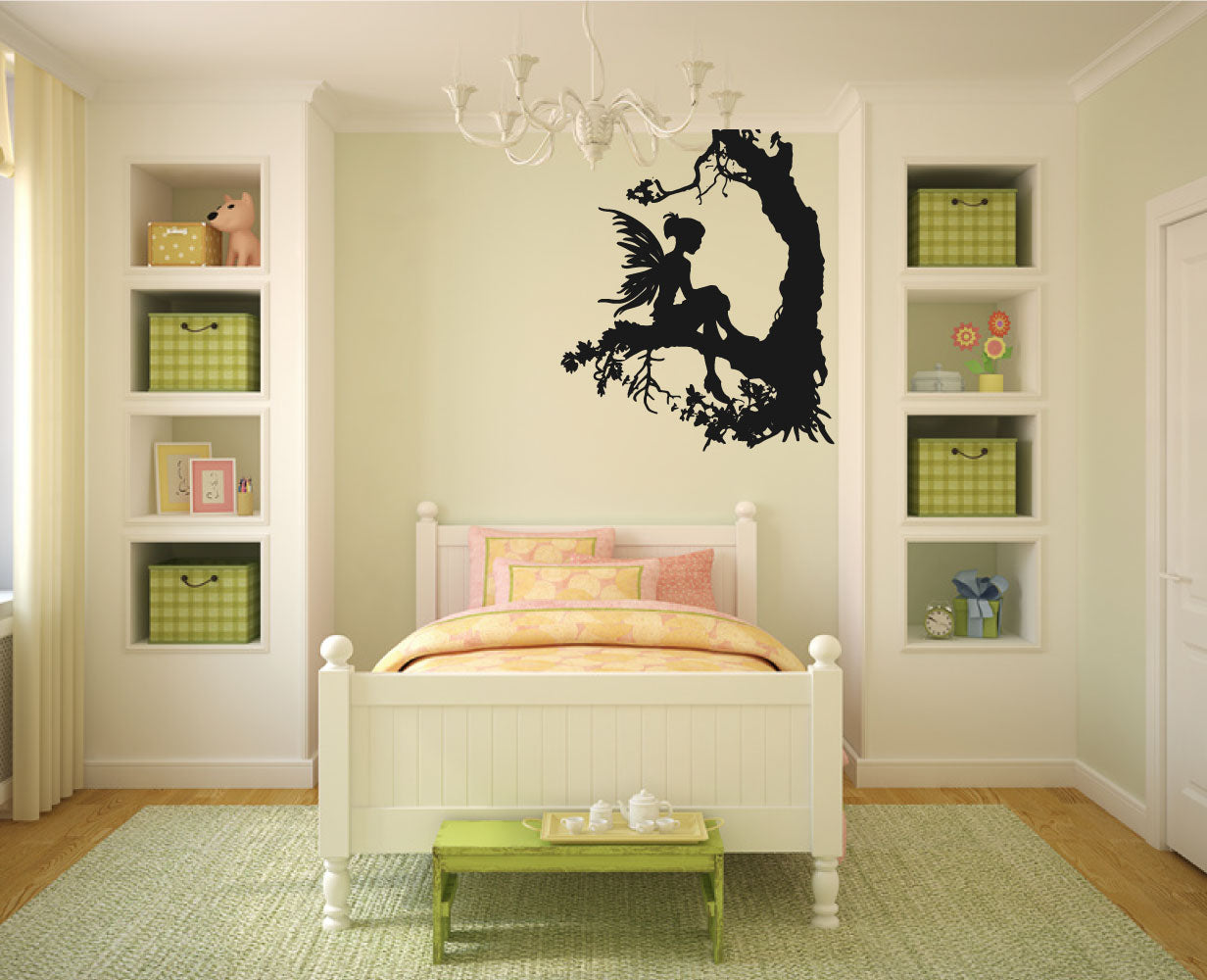 Fairy Sitting in Tree Vinyl Wall Decal