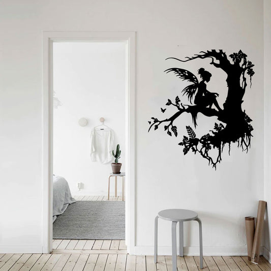 Fairy Sitting in Tree Vinyl Wall Decal