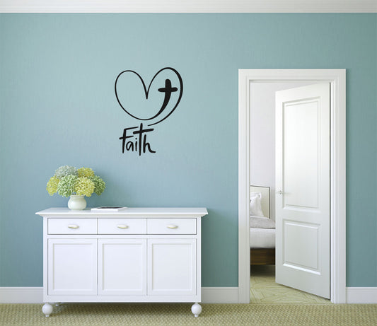 Faith Heart Cross Vinyl Wall Decal