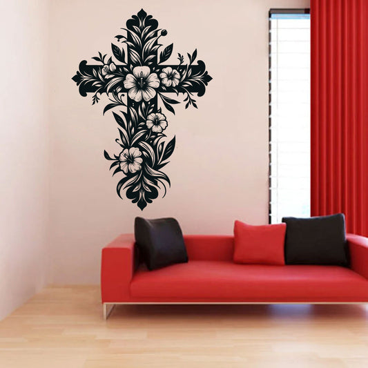 Floral Cross Vinyl Wall Decal