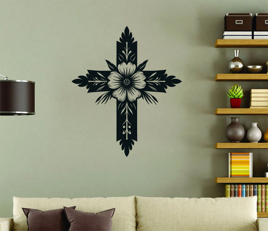 Floral Cross Vinyl Wall Decal