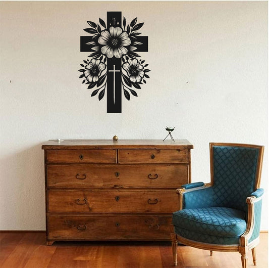 Floral Cross Vinyl Wall Decal