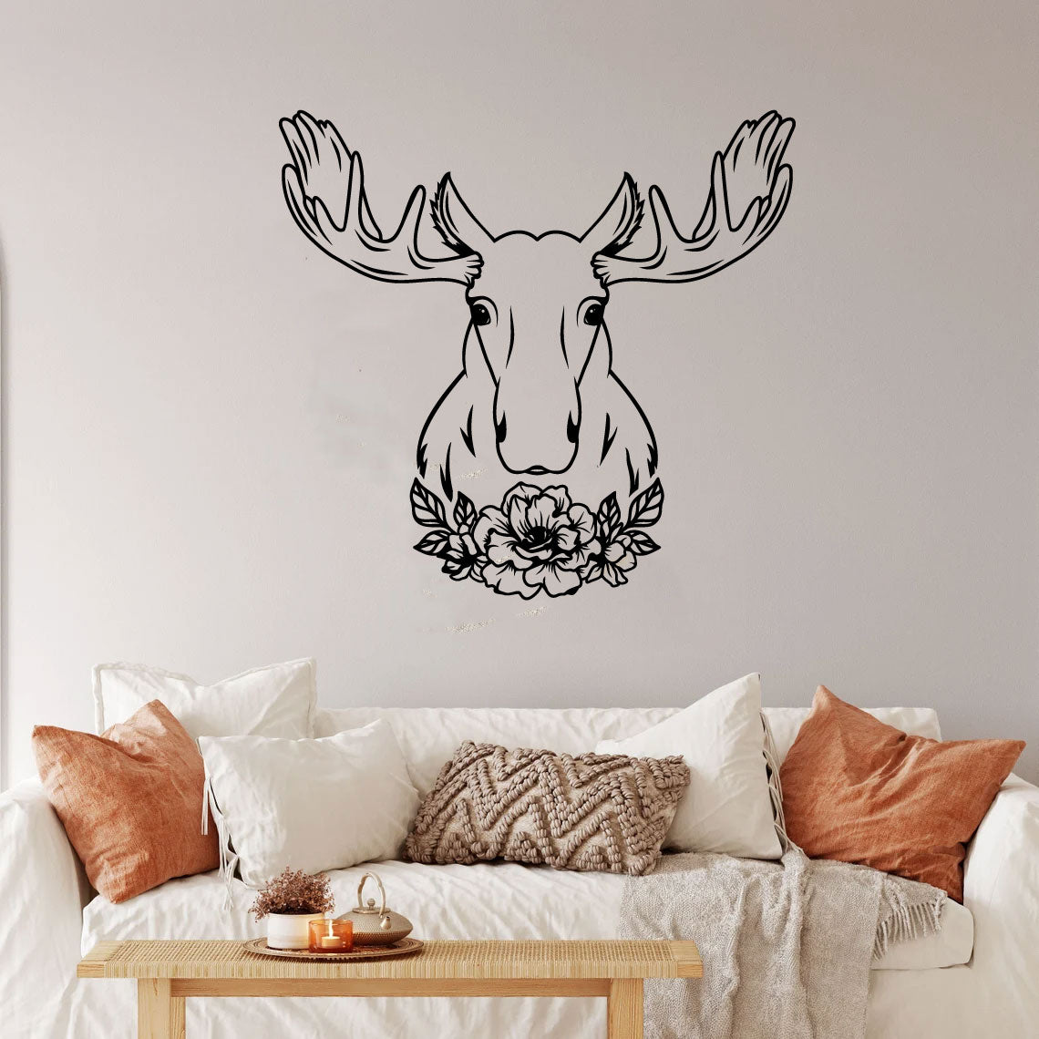 Floral Moose Head Silhouette Vinyl Wall Decal