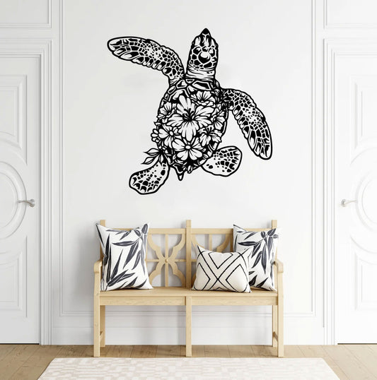 Floral Sea Turtle Vinyl Wall Decal