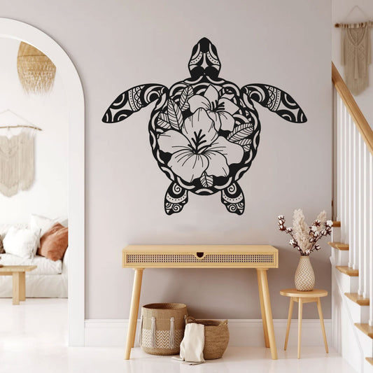 Floral Sea Turtle Vinyl Wall Decal