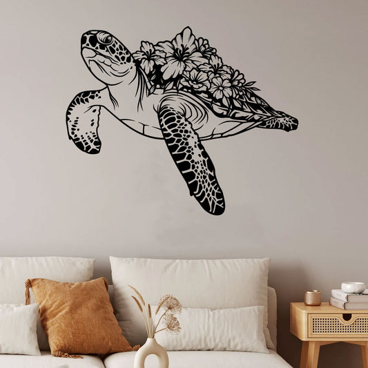 Floral Sea Turtle Vinyl Wall Decal