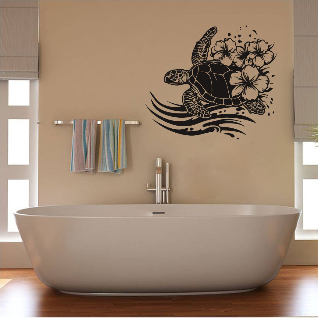 Floral Sea Turtle Vinyl Wall Decal