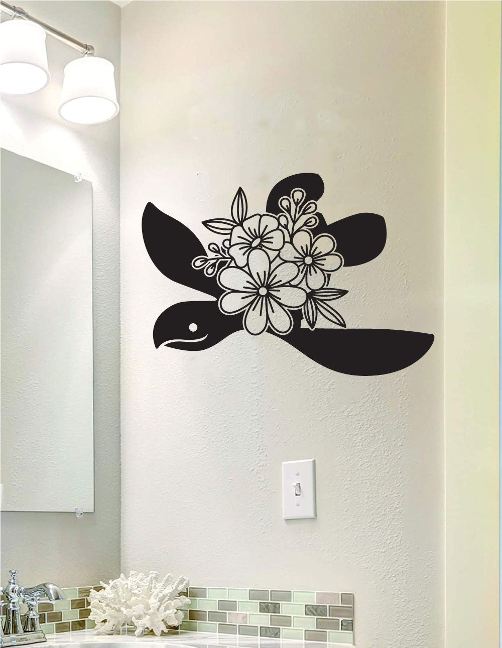 Floral Sea Turtle Vinyl Wall Decal