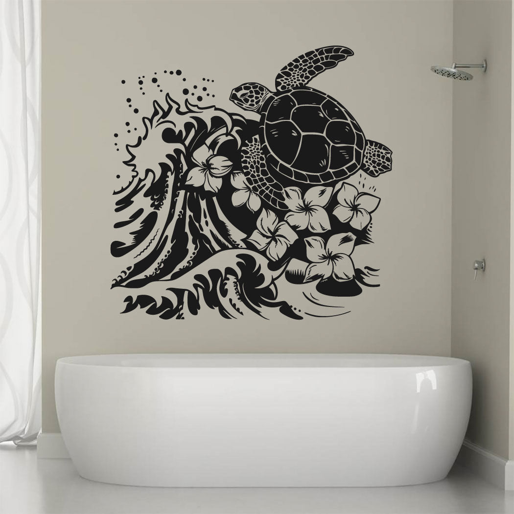 Floral Sea Turtle Hawaiian Vinyl Vinyl Wall Decal