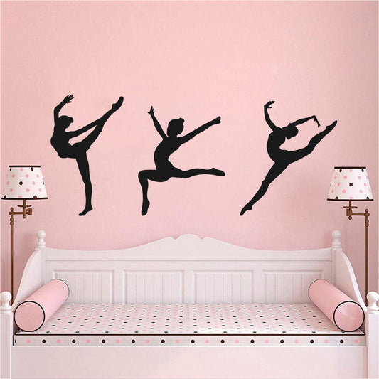 Gymnast Silhouettes Set of 3 Gymnastics Vinyl Home Decor Wall Decal 