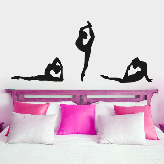 Gymnast Silhouettes Set of 3 Gymnastics Vinyl Home Decor Wall Decal 