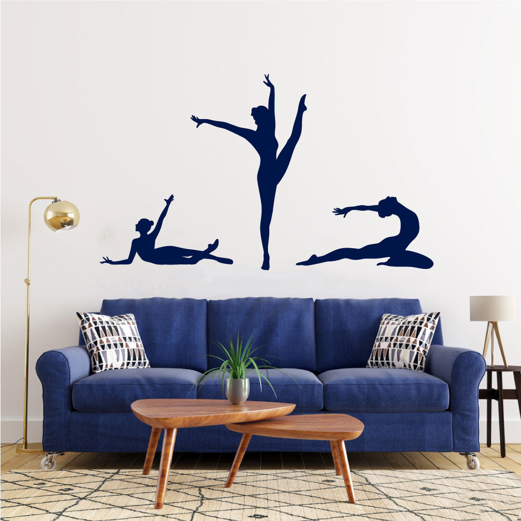 Gymnast Silhouettes Set of 3 Gymnastics Vinyl Home Decor Wall Decal 