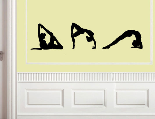 Gymnast Silhouettes Set of 3 Gymnastics Vinyl Home Decor Wall Decal 