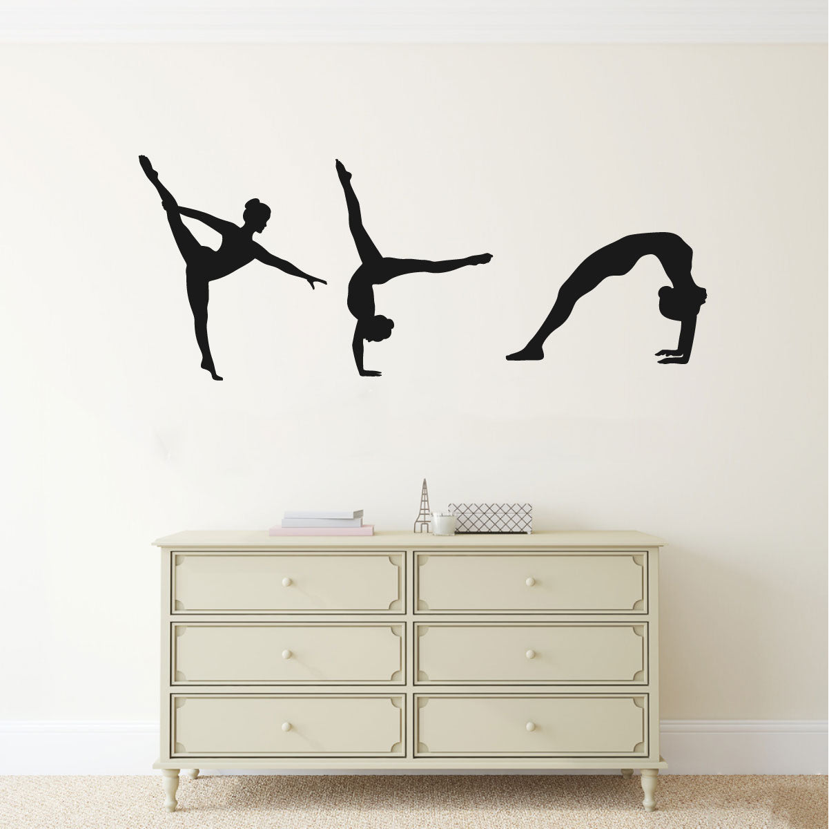 Gymnast Silhouettes Set of 3 Gymnastics Vinyl Home Decor Wall Decal 