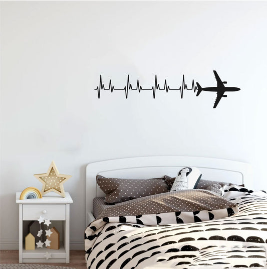 B-737 Airplane Silhouette Heartbeat Vinyl Wall Decal