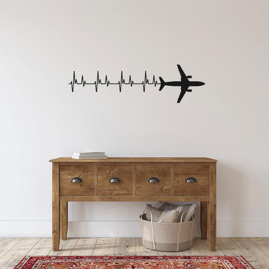 B-767 Airplane Silhouette Heartbeat Vinyl Wall Decal