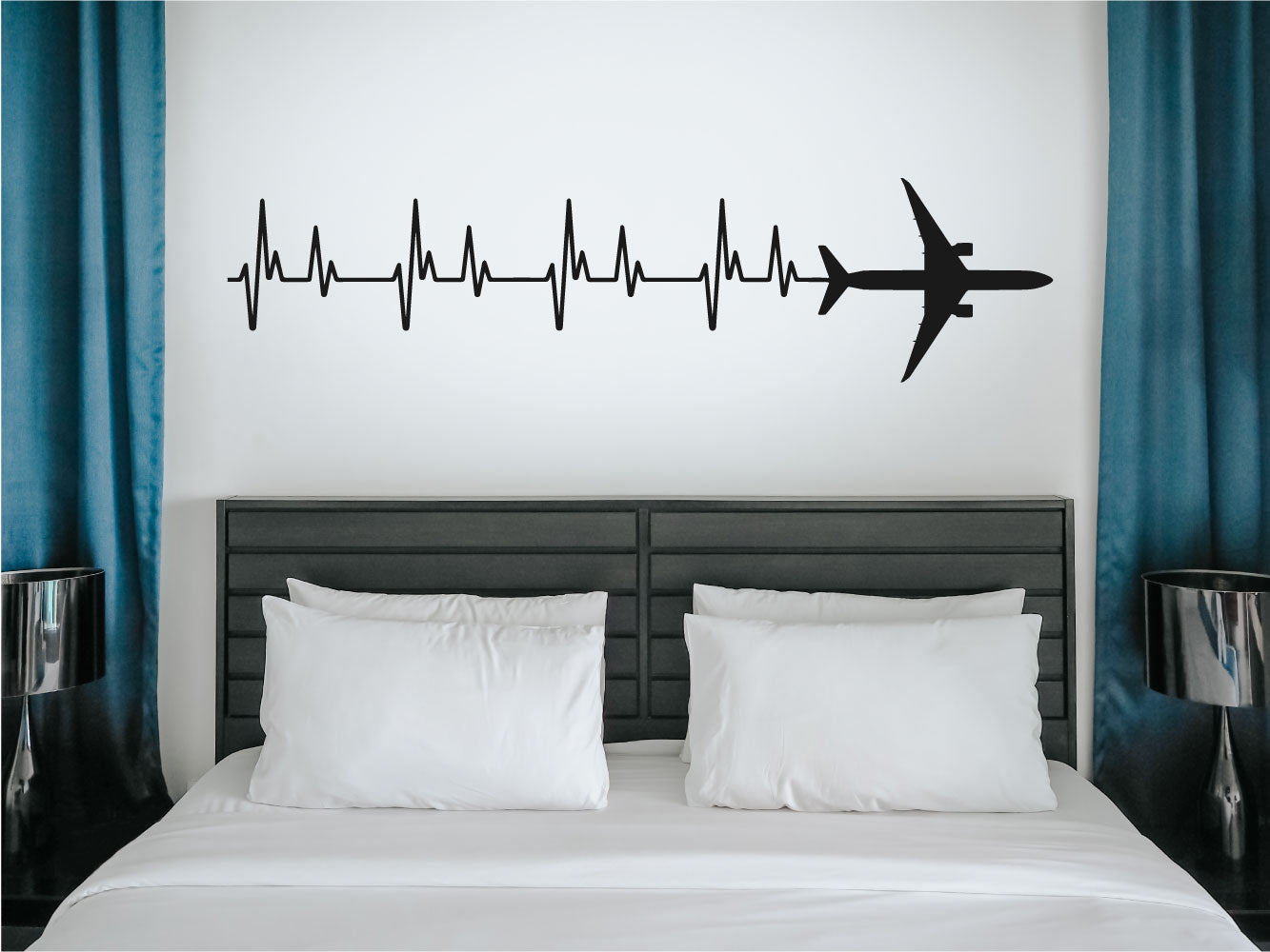 B 777 Airplane Silhouette Heartbeat Vinyl Home Decor Wall Decal 