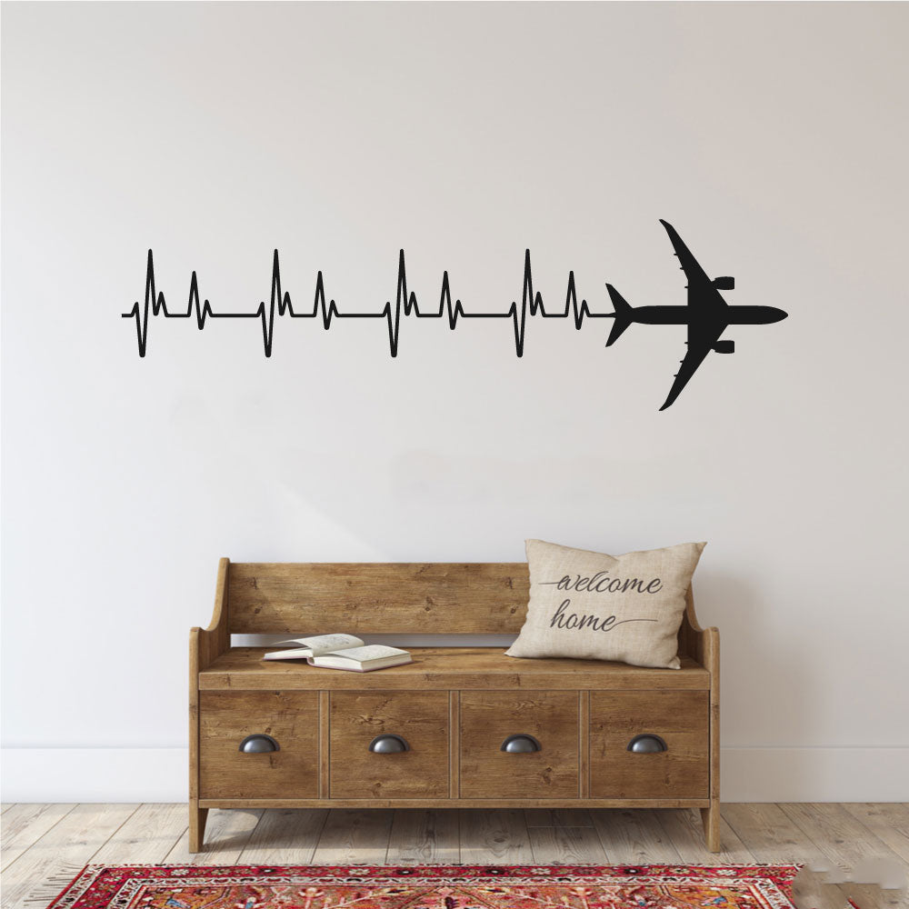 B 787 Airplane Silhouette Heartbeat Vinyl Home Decor Wall Decal 