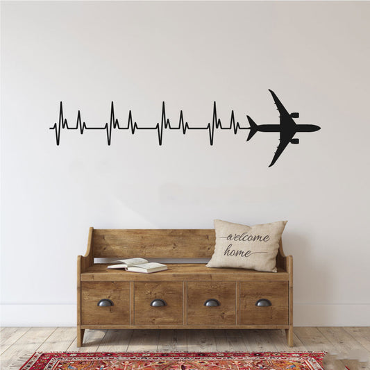 B 787 Airplane Silhouette Heartbeat Vinyl Home Decor Wall Decal 