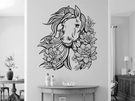 Horse Silhouette Flowers Vinyl Wall Decal