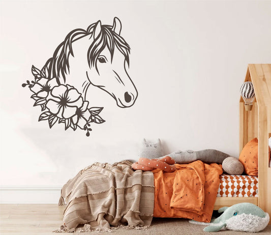 Horse Silhouette Flowers Vinyl Wall Decal