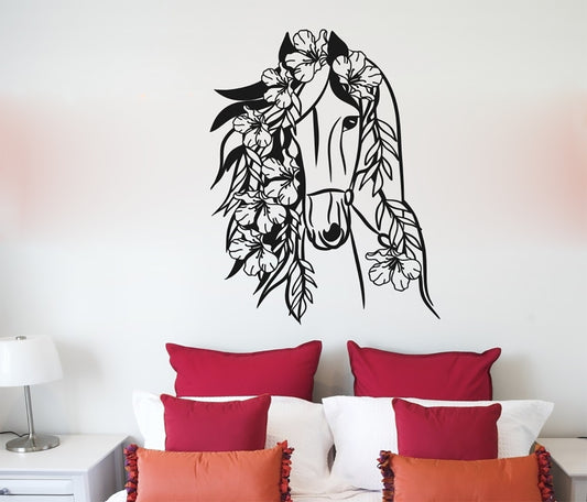 Horse Silhouette Flowers Vinyl Wall Decal