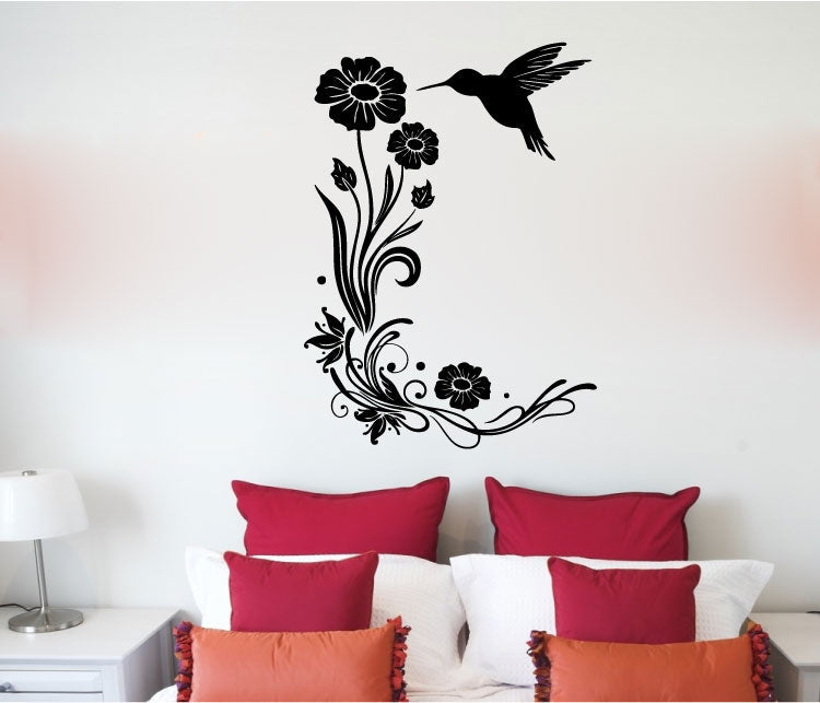 Hummingbird and Flowers Vinyl Wall Decal