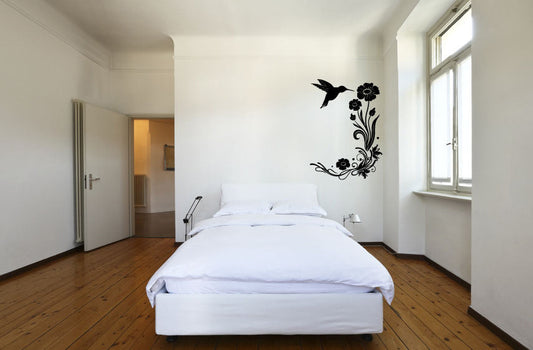 Hummingbird and Flowers Vinyl Wall Decal